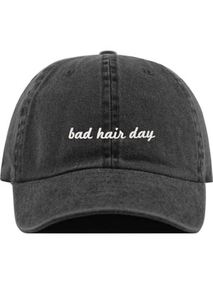BarsDepo Bad Hair Day Nakış Baskılı Yıkamalı Şapka / Baseball Cap / Nakışlı Acid Wash Bad Hair Day Cap