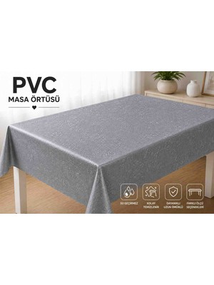 Melisa Tekstil Pvc Masa Örtüsü Kabartmalı Çiçek Desenli Suya Dayanıklı Silinebilir Gri