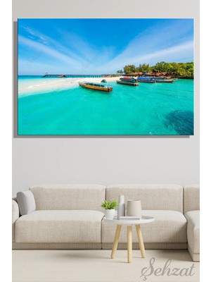 Şehzat Yatay Kanvas Duvar Tablosu Salon Cafe Yatak Odası Ofis Afrika Zanzibar Tekne Deniz Manzara