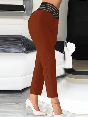 Defy Moda Kadın Yüksek Bel Beli Lastikli Cepsiz Ithal Krep Pantolon
