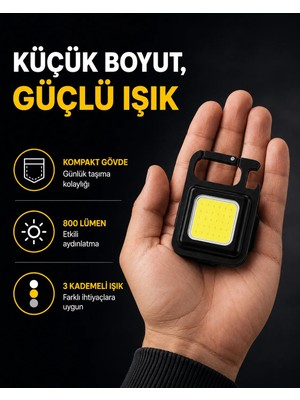 Poebgo Familys LED Mini Anahtarlık Fener – 1000 Lümen Güçlü Işık ve USB Type-C Şarjlı Yeni Nesil