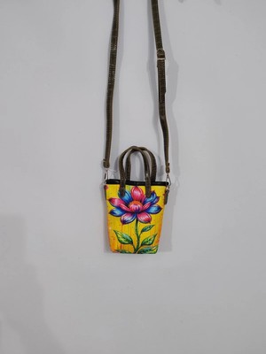 Cadde Dükkanı Çiçek Baskılı Askılı Mini Çanta Sarı