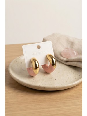 sbodurhome 316L Çelik Gold Renk Pembe Halka Model Kadın Küpe