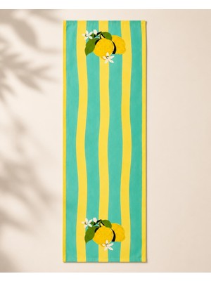 R'eyla R’eyla Fiore Di Limone Runner 50X150 cm – Limon Desenli Turkuaz Sarı Mikro Petek Kumaş Dijital Baskı