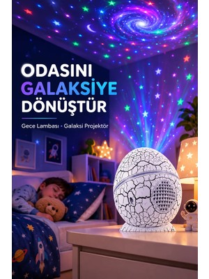 Poebgo Familys Dinozor Yumurtası Galaksi Projektör Gece Lambası 4'ü 1 Arada – Bluetooth Hoparlörlü