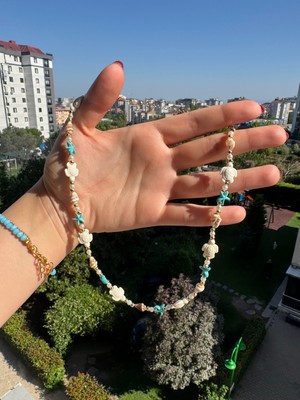 Zilemay Deniz Kaplumbağası ve Deniz Yıldızı Detaylı Inci Boncuklu Deniz Kolyesi