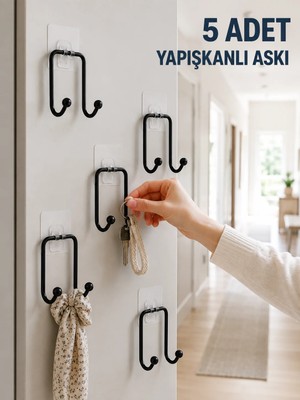 Poebgo Familys 5 Adet Yapışkanlı Duvar Askısı Çok Amaçlı Pratik Askılık Seti