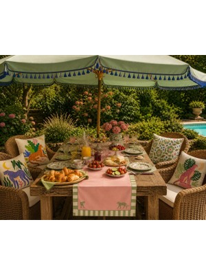 R'eyla R’eyla Forest 5 Parça Dekoratif Kırlent ve Runner Seti – 4 Adet 45X45 cm Kırlent Kılıfı + 50X150 cm Runner