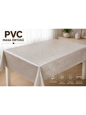 Melisa Tekstil Pvc Masa Örtüsü Kabartmalı Çiçek Desenli Suya Dayanıklı Silinebilir Krem