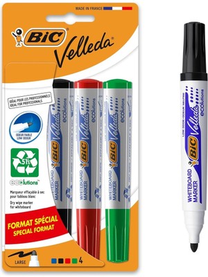 Velleda 1701 Eco Yuvarlak Uçlu Beyaz Tahta Kalemi 4'lü Blister Karışık Renkler