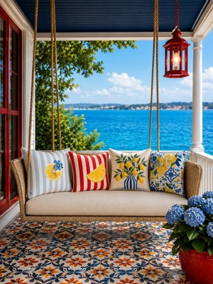 R'eyla R’eyla Positano 5 Parça Dekoratif Kırlent ve Runner Seti – 4 Adet 45X45 cm Kırlent Kılıfı + 50X150 cm Runner
