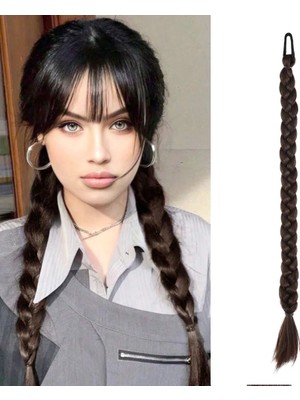 Melonika Ikili Örgü Lastik Tokalı At Kuyruğu / Kahve Karamel