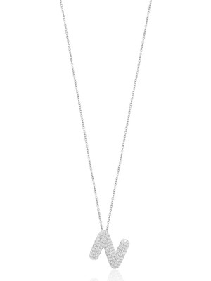 Emiliano Jewellery Zirkon Taşlı Altın Kaplamalı N Harfi Gümüş Kolye