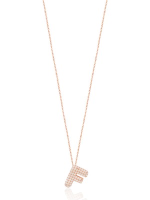 Emiliano Jewellery Zirkon Taşlı Altın Kaplamalı F Harfi Gümüş Kolye