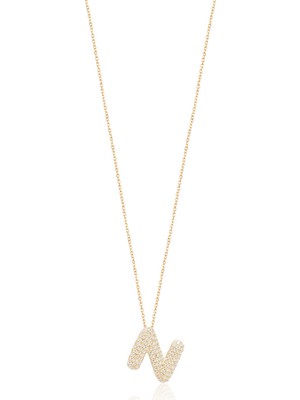 Emiliano Jewellery Zirkon Taşlı Altın Kaplamalı N Harfi Gümüş Kolye