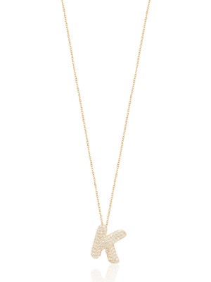 Emiliano Jewellery Zirkon Taşlı Altın Kaplamalı K Harfi Gümüş Kolye