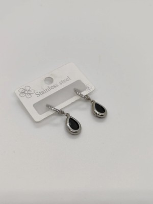 Cadde Dükkanı Damla Şekilli Sallantılı Taşlı Çelik Küpe Silver