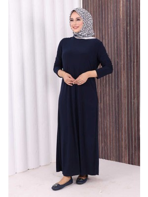 Bym Fashion Düz Bisklet Yaka Uzun Kol Iç Sandy Elbise 3202 Lacivert
