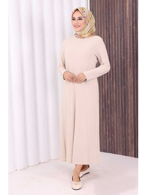 Bym Fashion Düz Bisklet Yaka Uzun Kol Iç Sandy Elbise 3202 Taş