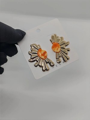 Cadde Dükkanı Doğal Taş Görünümlü Yeni Çelik Yaprak Küpe