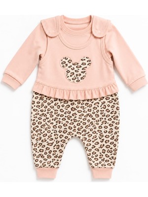 Lino Baby Pembe Leopar Desenli Kız Bebek 2'li Alt Üst Takım