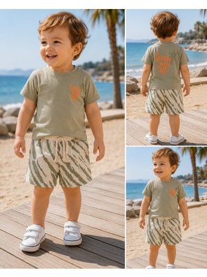 Lino Baby Haki Desenli Şortlu Bebek ve Çocuk 2'li Alt Üst Takım