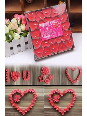 Tealight Mum 50'li Kalpli Kırmızı Yer Mumu Evlilik Teklifi Yıldönümü Süsleme