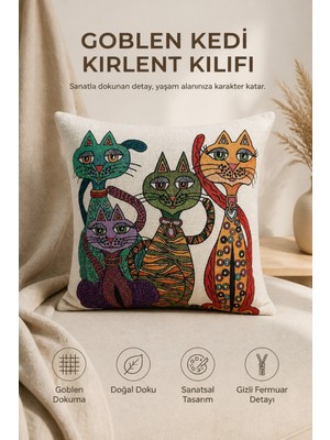 Goblen Kedi Kırlent Kılıfı