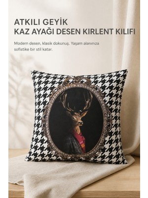 Atkılı Geyik Kaz Ayağı Desen Kırlent Kılıfı