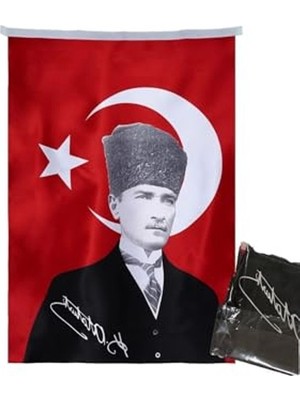 Aydogan's Atatürk Posterli Türk Bayrağı - 70 x 100 cm Saten Kumaş