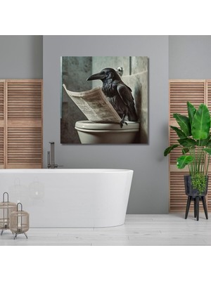 Kare Kanvas Banyo Tablosu Gazete Okuyan Istanbul Kargası 50 x 50