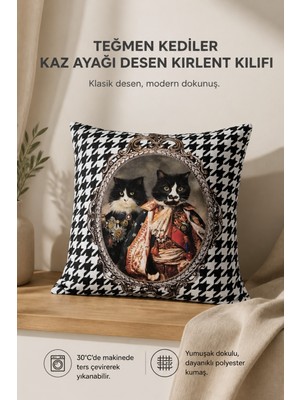 Teğmen Kediler Kaz Ayağı Desen Kırlent Kılıfı
