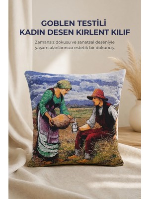 Goblen Testili Kadın Desen Kırlent Kılıf