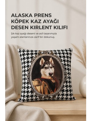 Alaska Prens Köpek Kaz Ayağı Desen Kırlent Kılıfı