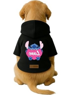 Aydogan's Baskılı Içi Polarlı Köpek ve Kedi Kıyafeti & Elbisesi - Siyah Renk Kapüşonlu Hoodie B1C8D S