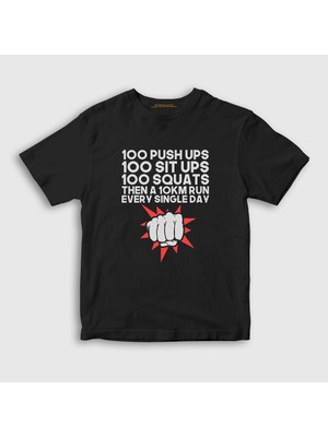 Presmono Unisex Çocuk Siyah Workout Anime One Punch Man T-Shirt