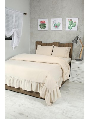 Cotton Maison Naturel Fırfırlı Yatak Örtüsü Takımı Double Vintage 240X260 cm Krem, 4624