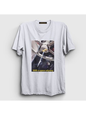 Presmono Unisex Beyaz Space Station Film 2001 A Space Odyssey T-Shirt