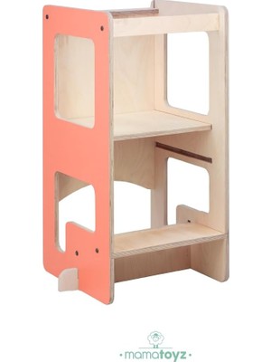 Flip 3 Ü 1 Arada Ahşap Öğrenme Kulesi Yazı Tahtası ve Aktivite Masası Terracotta Doğal Ahşa