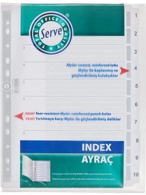 Serve Karton Ayrac 1-10 Rakam A4,seffaf