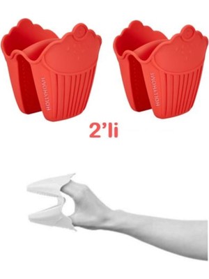 AyrStore 2'li Silikon Cupcake Kırmızı Fırın Eldiveni, Tepsi Tutacağı, Mikrodalga Tutacak, Yanmaz Eldiv