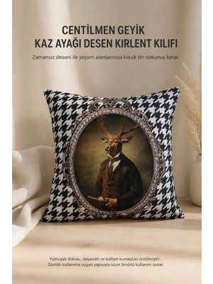 Centilmen Geyik Kaz Ayağı Desen Kırlent Kılıfı