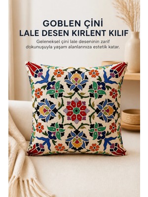 Goblen Çini Lale Desen Kırlent Kılıf