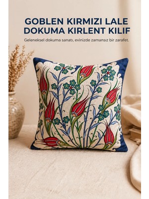 Goblen Kırmızı Lale Dokuma Kırlent Kılıf