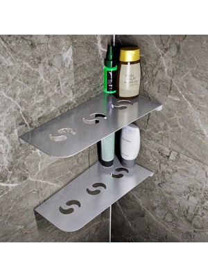 Paslanmaz Çelik 2 Katlı Köşe Banyo Rafı – Sedir Model 30,3X15,3 cm - Yapıştırmalı & Vidal