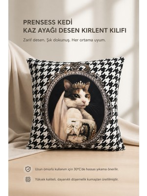 Prensess Kedi Kaz Ayağı Desen Kırlent Kılıfı