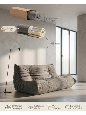 Vac Home Ikili Togo Koltuk, Hr Sünger, Fitilli Kadife, 160X98X71 Cm, Vakumlu Gönderim, Kurulum Ge