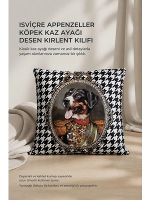 Isviçre Appenzeller Köpek Kaz Ayağı Desen Kırlent Kılıfı