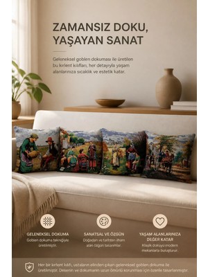 Goblen Dokuma Kadınlar Desen 4 Adet Kırlent Kılıf