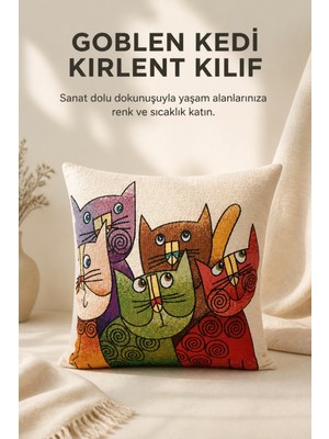 Goblen Kedi Kırlent Kılıf